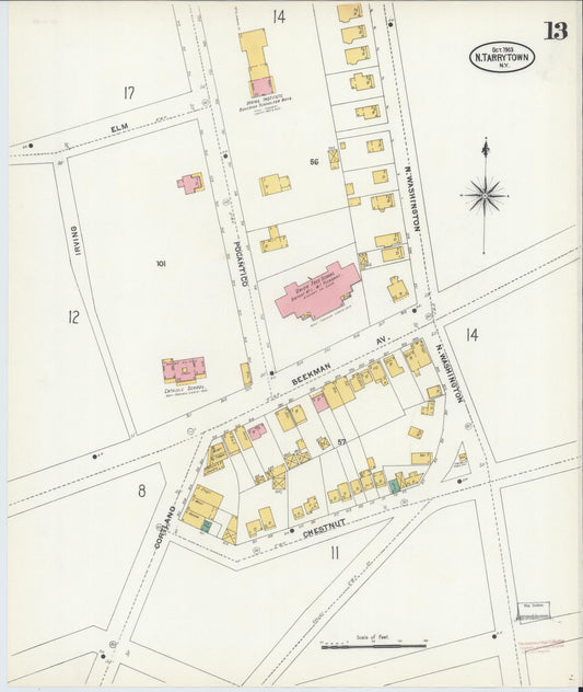 Sanborn Fire Insurance Map from Tarrytown, Westchester County, New York (1903), Sheet #0013 - Historic Sanborn Fire Insurance Map Print, vintage old map wall art, antique decor, genealogy gift, New York New York map