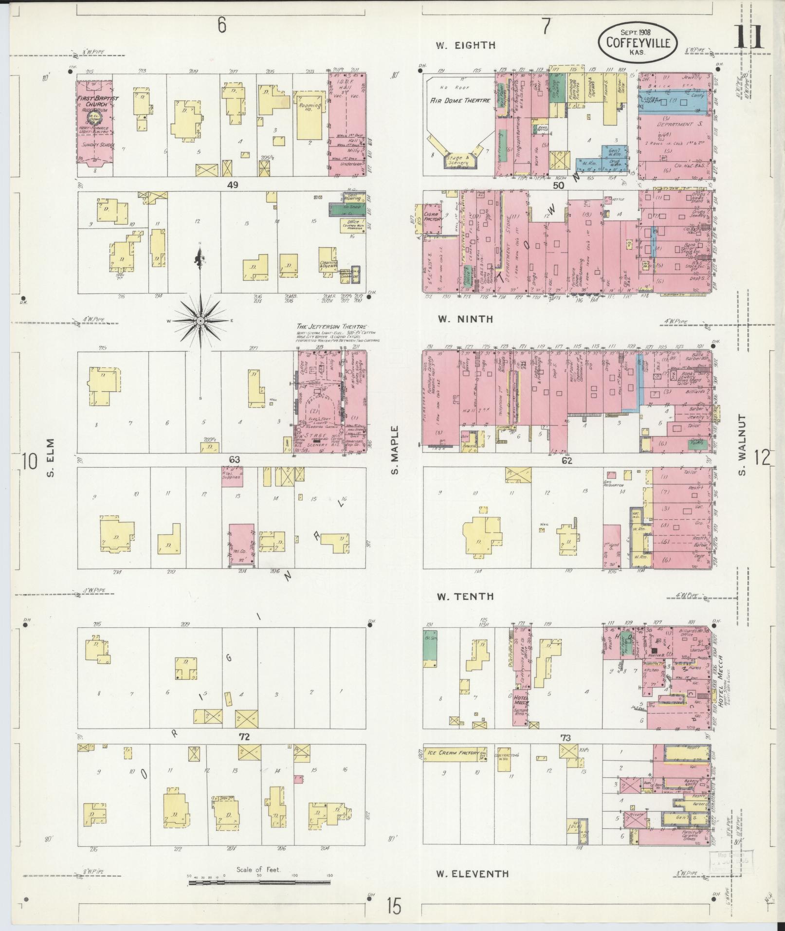 Sanborn Fire Insurance Map from Coffeyville, Montgomery County, Kansas (1908), Sheet #0011 - Historic Sanborn Fire Insurance Map Print, vintage old map wall art, antique decor, genealogy gift, Kansas Kansas map