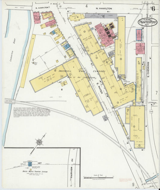Sanborn Fire Insurance Map from Painted Post, Steuben County, New York (1921), Sheet #0006 - Historic Sanborn Fire Insurance Map Print, vintage old map wall art, antique decor, genealogy gift, New York New York map