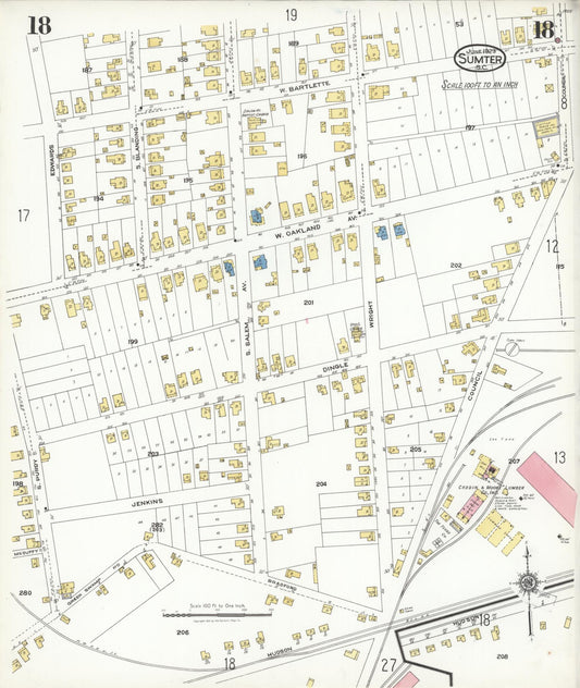 Sanborn Fire Insurance Map from Sumter, Sumter County, South Carolina (1923), Sheet #0018 - Historic Sanborn Fire Insurance Map Print, vintage old map wall art, antique decor, genealogy gift, South Carolina South Carolina map