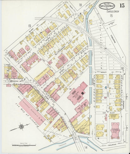 Sanborn Fire Insurance Map from Turtle Creek Valley, Allegheny County, Pennsylvania (1919), Sheet #0015 - Historic Sanborn Fire Insurance Map Print, vintage old map wall art, antique decor, genealogy gift, Pennsylvania Pennsylvania map