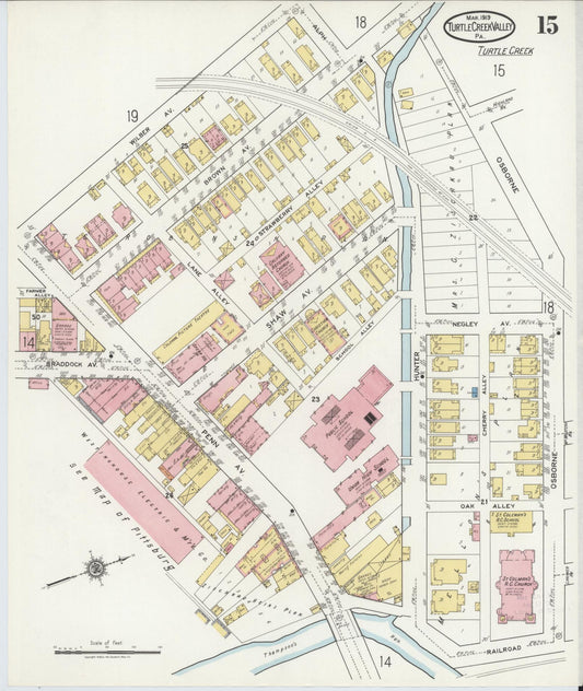 Sanborn Fire Insurance Map from Turtle Creek Valley, Allegheny County, Pennsylvania (1919), Sheet #0015 - Historic Sanborn Fire Insurance Map Print, vintage old map wall art, antique decor, genealogy gift, Pennsylvania Pennsylvania map