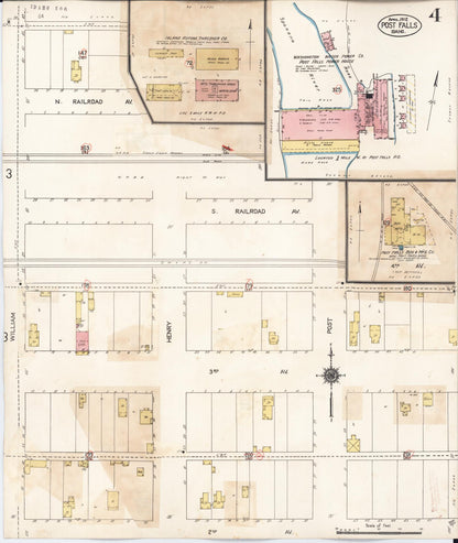 Sanborn Fire Insurance Map from Post Falls, Kootenai County, Idaho (1928), Sheet #0004 - Complete Map Set gallery image, historic Sanborn map, vintage wall art, Idaho Idaho