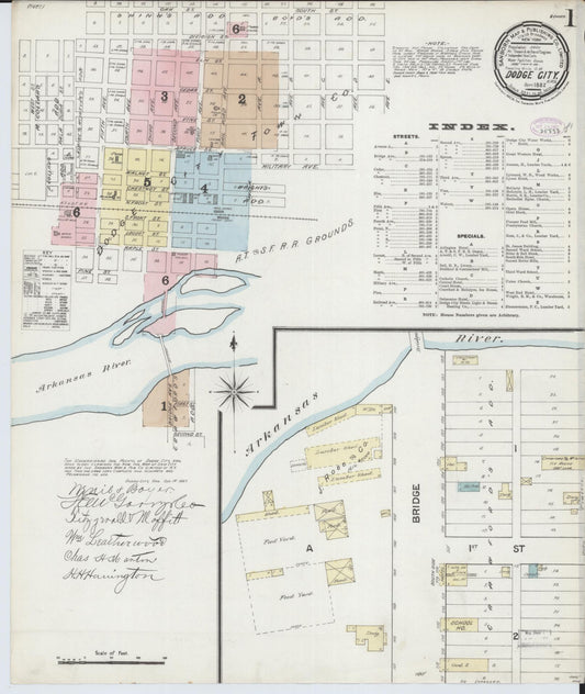 Sanborn Fire Insurance Map from Dodge City, Ford County, Kansas (1887), Sheet #0001 - Complete Map Set gallery image, historic Sanborn map, vintage wall art, Kansas Kansas