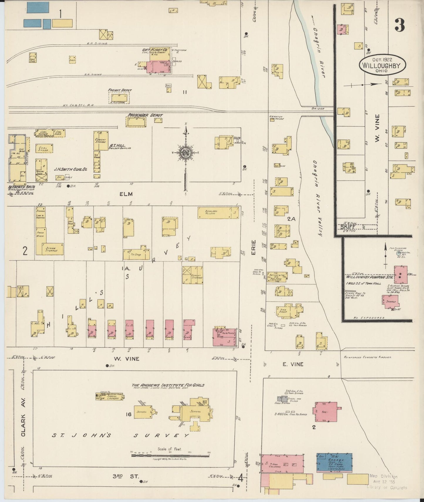 Sanborn Fire Insurance Map from Willoughby, Lake County, Ohio (1922), Sheet #0003 - Complete Map Set gallery image, historic Sanborn map, vintage wall art, Ohio Ohio