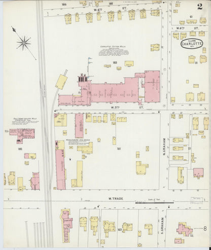 Sanborn Fire Insurance Map from Charlotte, Mecklenburg County, North Carolina (1896), Sheet #0002 - Complete Map Set gallery image, historic Sanborn map, vintage wall art, North Carolina North Carolina
