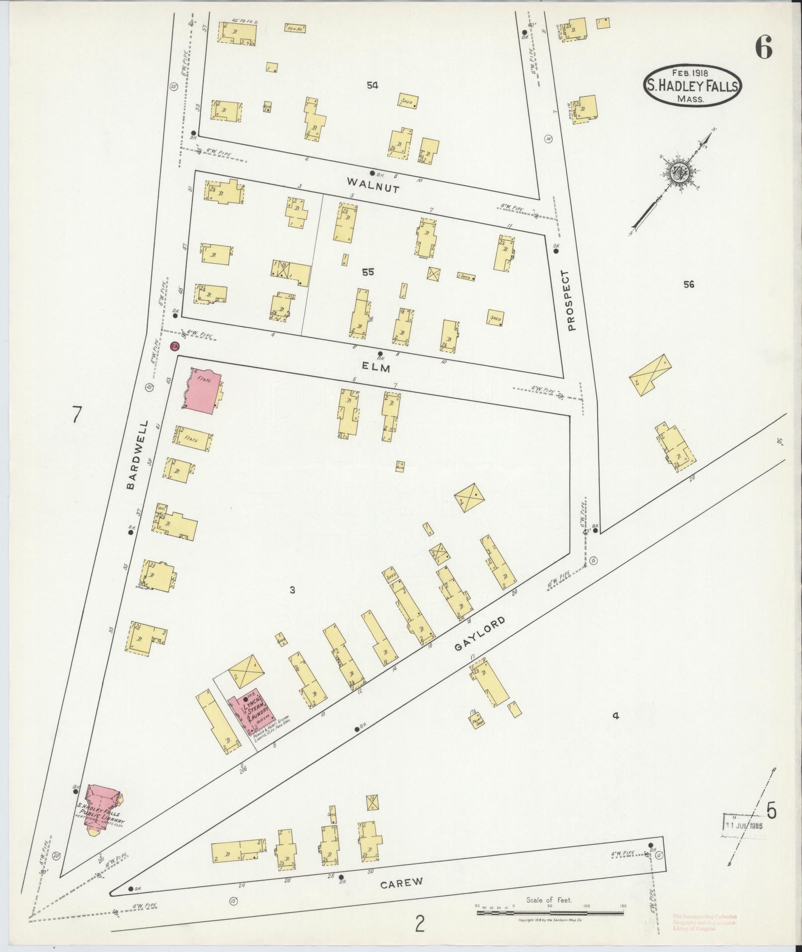 Sanborn Fire Insurance Map from South Hadley Falls, Hampshire County, Massachusetts (1918), Sheet #0006 - Historic Sanborn Fire Insurance Map Print, vintage old map wall art, antique decor, genealogy gift, Massachusetts Massachusetts map
