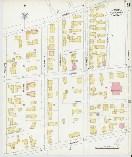 Sanborn Fire Insurance Map from Concord, Merrimack County, New Hampshire (1899), Sheet #0009 - Historic Sanborn Fire Insurance Map Print, vintage old map wall art, antique decor, genealogy gift, New Hampshire New Hampshire map