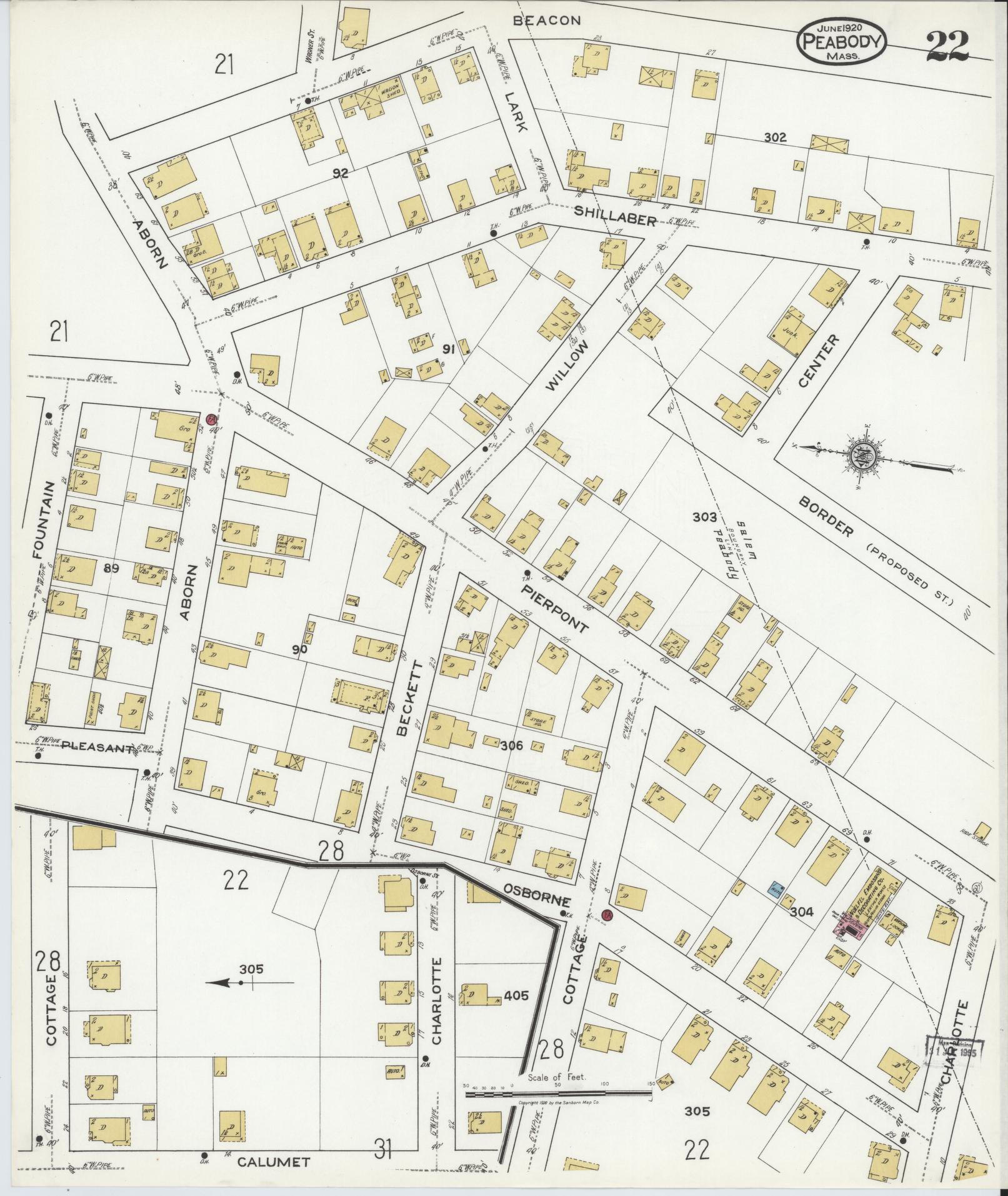 Sanborn Fire Insurance Map from Peabody, Essex County, Massachusetts (1920), Sheet #0022 - Complete Map Set gallery image, historic Sanborn map, vintage wall art, Massachusetts Massachusetts