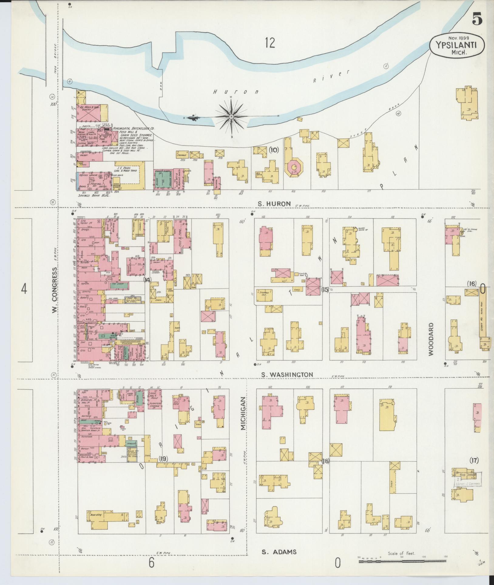 Sanborn Fire Insurance Map from Ypsilanti, Washtenaw County, Michigan (1899), Sheet #0005 - Historic Sanborn Fire Insurance Map Print, vintage old map wall art, antique decor, genealogy gift, Michigan Michigan map