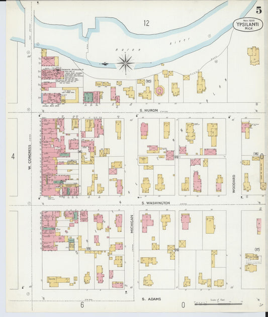 Sanborn Fire Insurance Map from Ypsilanti, Washtenaw County, Michigan (1899), Sheet #0005 - Historic Sanborn Fire Insurance Map Print, vintage old map wall art, antique decor, genealogy gift, Michigan Michigan map