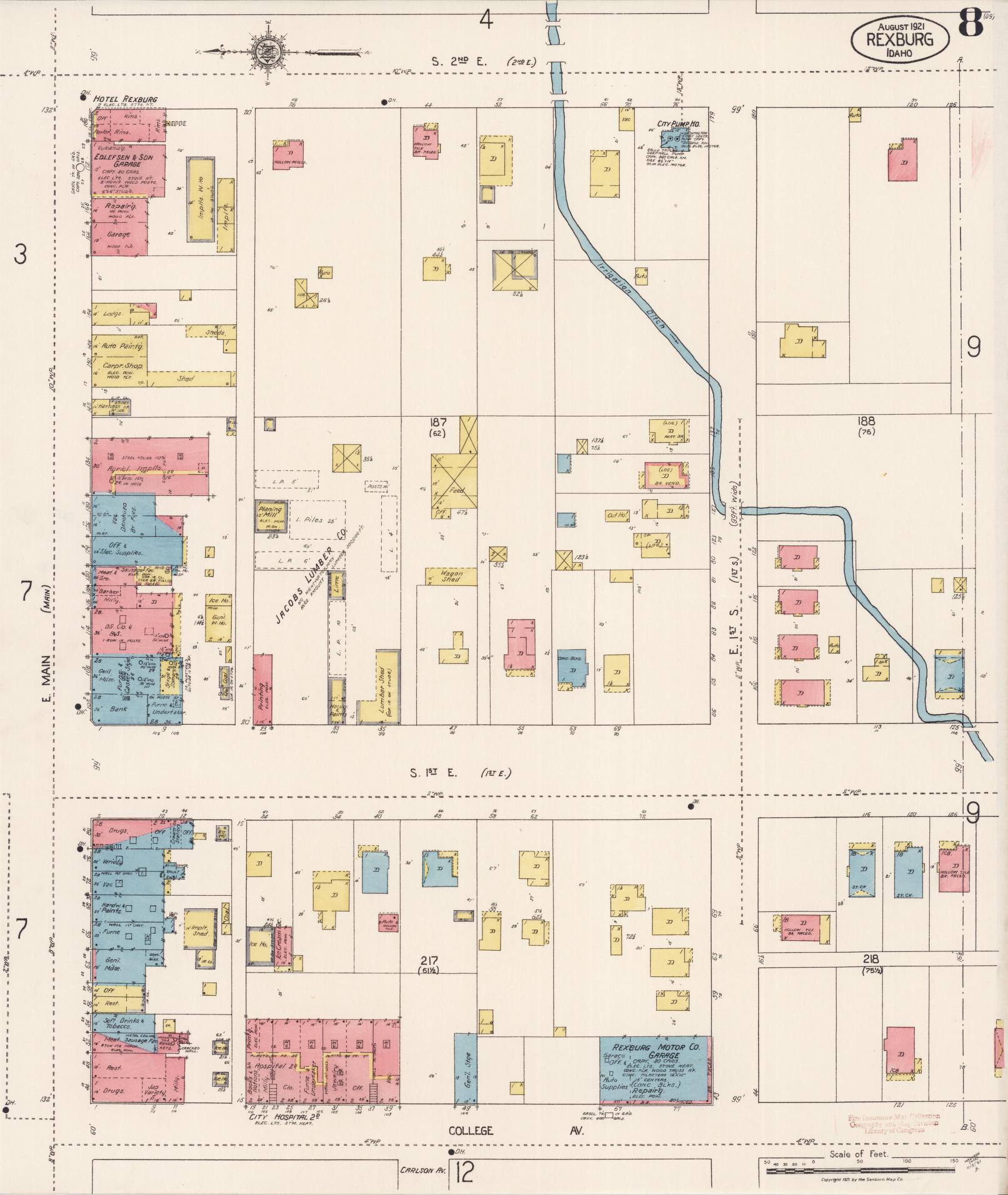 Sanborn Fire Insurance Map from Rexburg, Madison County, Idaho (1921), Sheet #0008 - Complete Map Set gallery image, historic Sanborn map, vintage wall art, Idaho Idaho