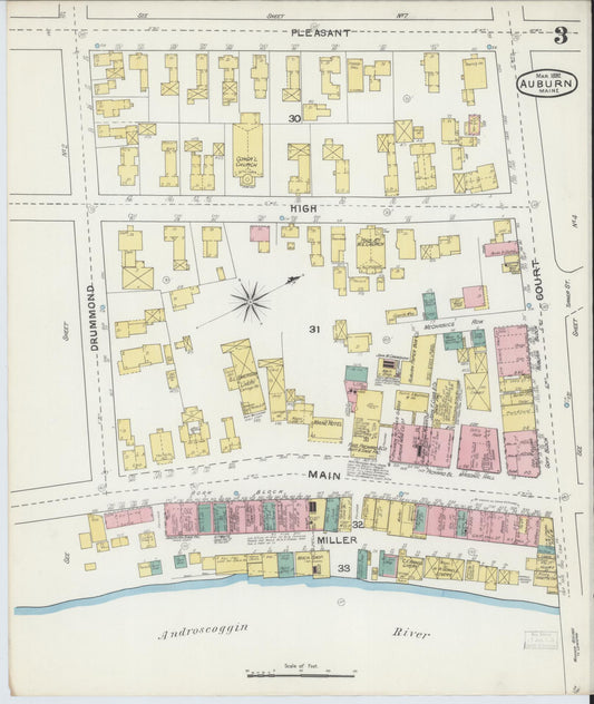 Sanborn Fire Insurance Map from Auburn, Androscoggin County, Maine (1892), Sheet #0003 - Historic Sanborn Fire Insurance Map Print, vintage old map wall art, antique decor, genealogy gift, Maine Maine map