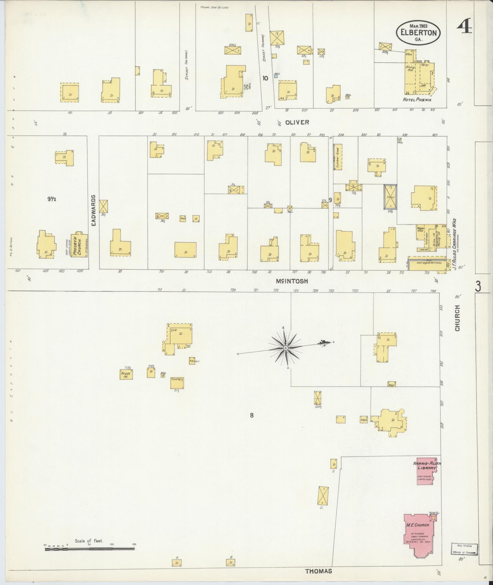 Sanborn Fire Insurance Map from Elberton, Elbert County, Georgia (1903), Sheet #0004 - Complete Map Set gallery image, historic Sanborn map, vintage wall art, Georgia Georgia