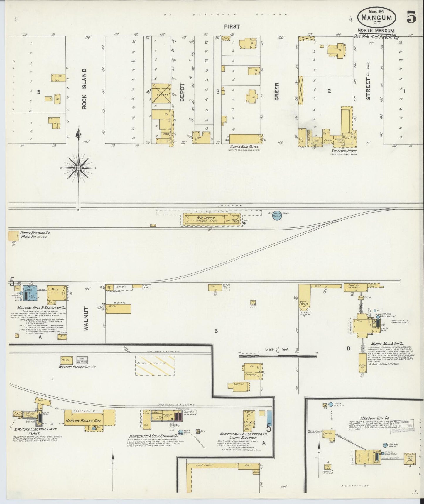 Sanborn Fire Insurance Map from Mangum, Greer County, Oklahoma (1904), Sheet #0005 - Historic Sanborn Fire Insurance Map Print, vintage old map wall art, antique decor, genealogy gift, Oklahoma Oklahoma map