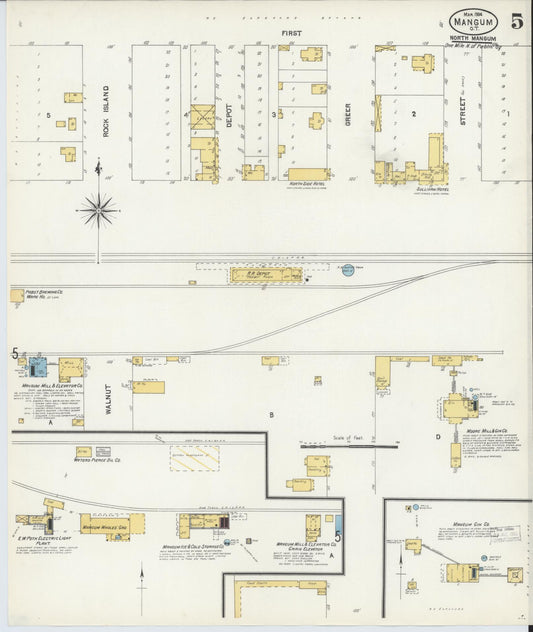 Sanborn Fire Insurance Map from Mangum, Greer County, Oklahoma (1904), Sheet #0005 - Historic Sanborn Fire Insurance Map Print, vintage old map wall art, antique decor, genealogy gift, Oklahoma Oklahoma map