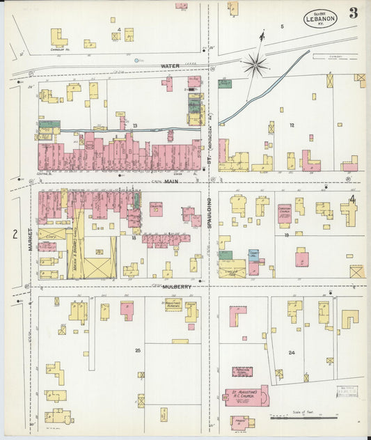 Sanborn Fire Insurance Map from Lebanon, Marion County, Kentucky (1901), Sheet #0003 - Historic Sanborn Fire Insurance Map Print, vintage old map wall art, antique decor, genealogy gift, Kentucky Kentucky map