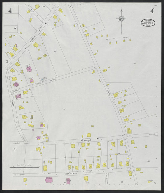 Sanborn Fire Insurance Map from Camp Hill, Tallapoosa County, Alabama (1928), Sheet #0004 - Historic Sanborn Fire Insurance Map Print, vintage old map wall art, antique decor, genealogy gift, Alabama Alabama map