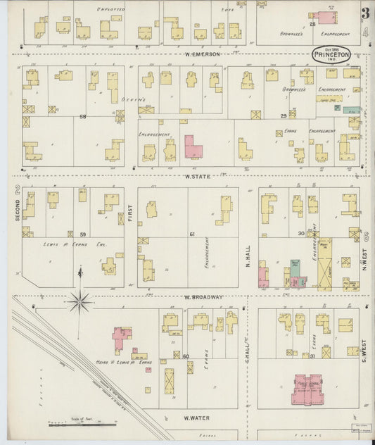 Sanborn Fire Insurance Map from Princeton, Gibson County, Indiana (1895), Sheet #0003 - Historic Sanborn Fire Insurance Map Print, vintage old map wall art, antique decor, genealogy gift, Indiana Indiana map