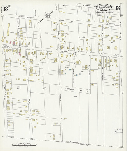 Sanborn Fire Insurance Map from Pleasantville, Atlantic County, New Jersey (1924), Sheet #0013 - Historic Sanborn Fire Insurance Map Print, vintage old map wall art, antique decor, genealogy gift, New Jersey New Jersey map