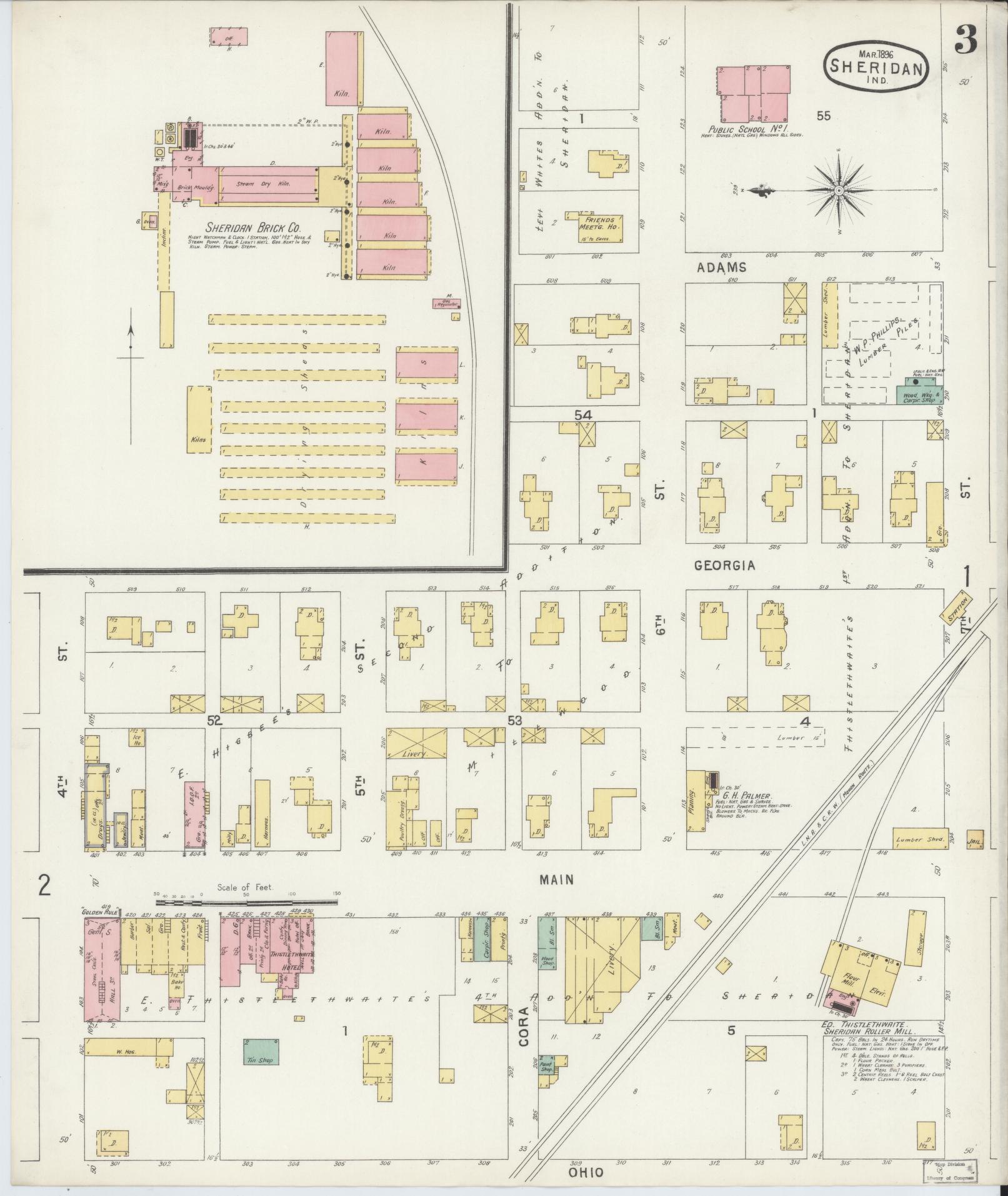 Sanborn Fire Insurance Map from Sheridan, Hamilton County, Indiana (1896), Sheet #0003 - Complete Map Set gallery image, historic Sanborn map, vintage wall art, Indiana Indiana