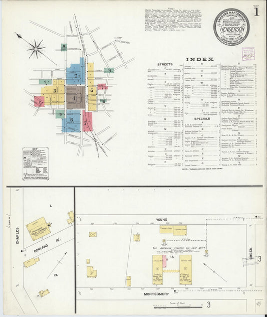 Sanborn Fire Insurance Map from Henderson, Vance County, North Carolina (1907), Sheet #0001 - Historic Sanborn Fire Insurance Map Print, vintage old map wall art, antique decor, genealogy gift, North Carolina North Carolina map
