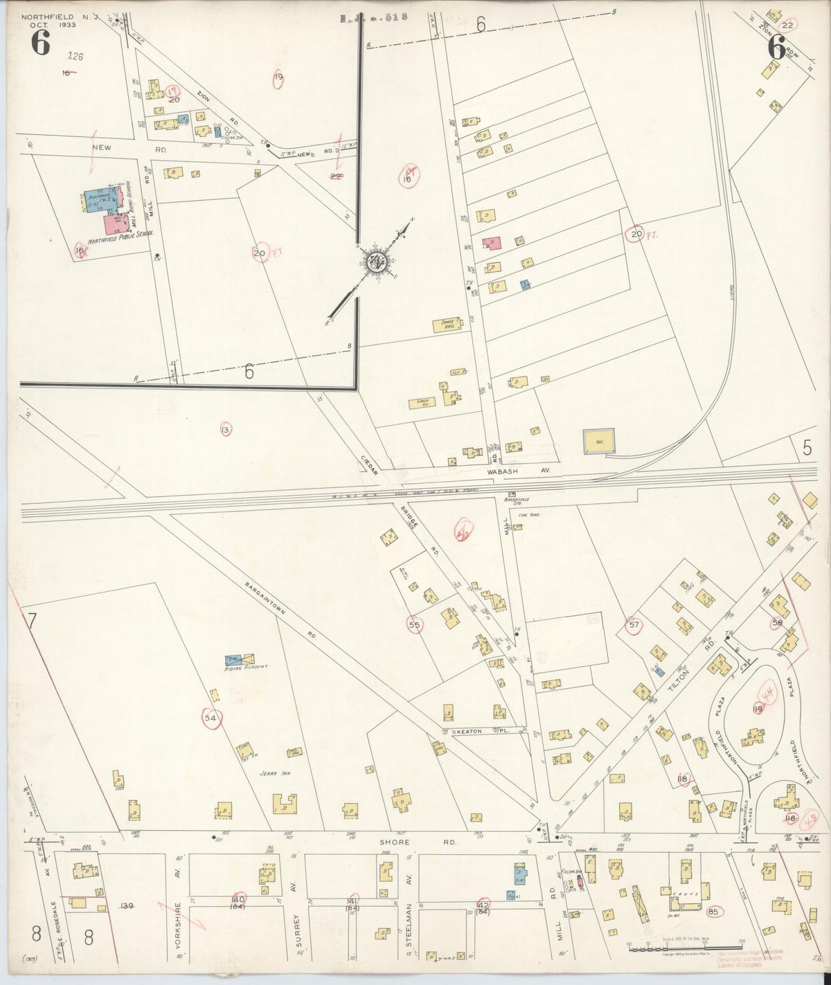 Sanborn Fire Insurance Map from Northfield, Atlantic County, New Jersey (1942), Sheet #0006 - Historic Sanborn Fire Insurance Map Print, vintage old map wall art, antique decor, genealogy gift, New Jersey New Jersey map