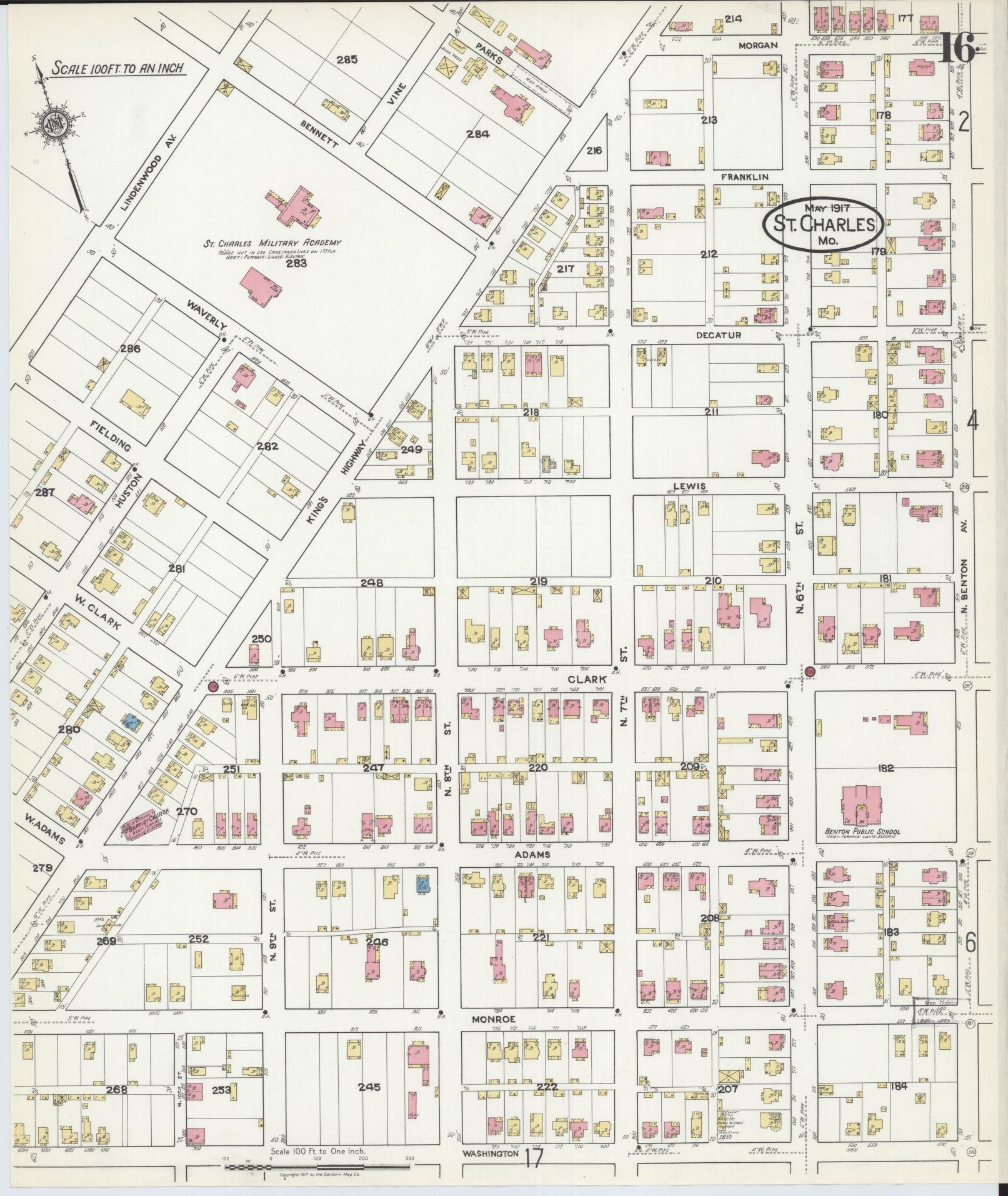 Sanborn Fire Insurance Map from Saint Charles, Saint Charles County, Missouri (1917), Sheet #0016 - Complete Map Set gallery image, historic Sanborn map, vintage wall art, Missouri Missouri