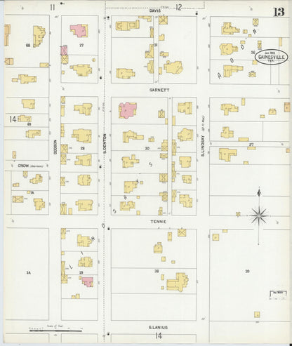 Sanborn Fire Insurance Map from Gainesville, Cooke County, Texas (1902), Sheet #0013 - Complete Map Set gallery image, historic Sanborn map, vintage wall art, Texas Texas