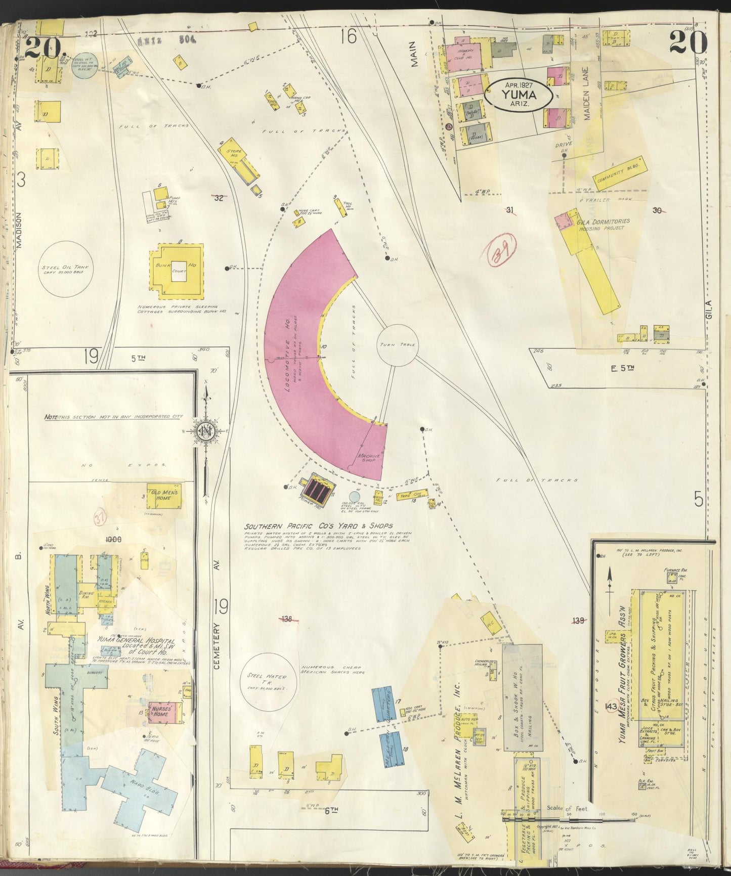 Sanborn Fire Insurance Map from Yuma, Yuma County, Arizona (1948), Sheet #0020 - Historic Sanborn Fire Insurance Map Print, vintage old map wall art, antique decor, genealogy gift, Arizona Arizona map