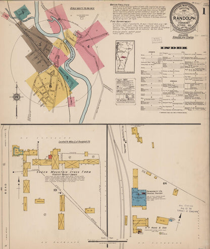 Sanborn Fire Insurance Map from Randolph, Orange County, Vermont (1922), Sheet #0001 - Complete Map Set gallery image, historic Sanborn map, vintage wall art, Vermont Vermont