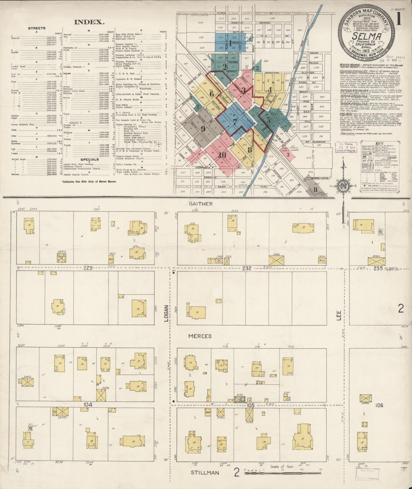 Sanborn Fire Insurance Map from Selma, Fresno County, California (1913), Sheet #0001 - Complete Map Set gallery image, historic Sanborn map, vintage wall art, California California