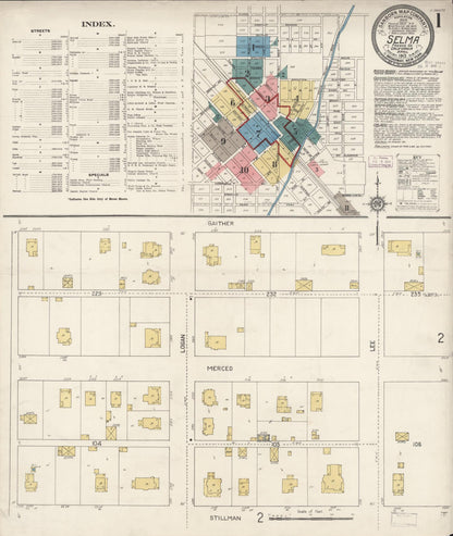 Sanborn Fire Insurance Map from Selma, Fresno County, California (1913), Sheet #0001 - Complete Map Set gallery image, historic Sanborn map, vintage wall art, California California