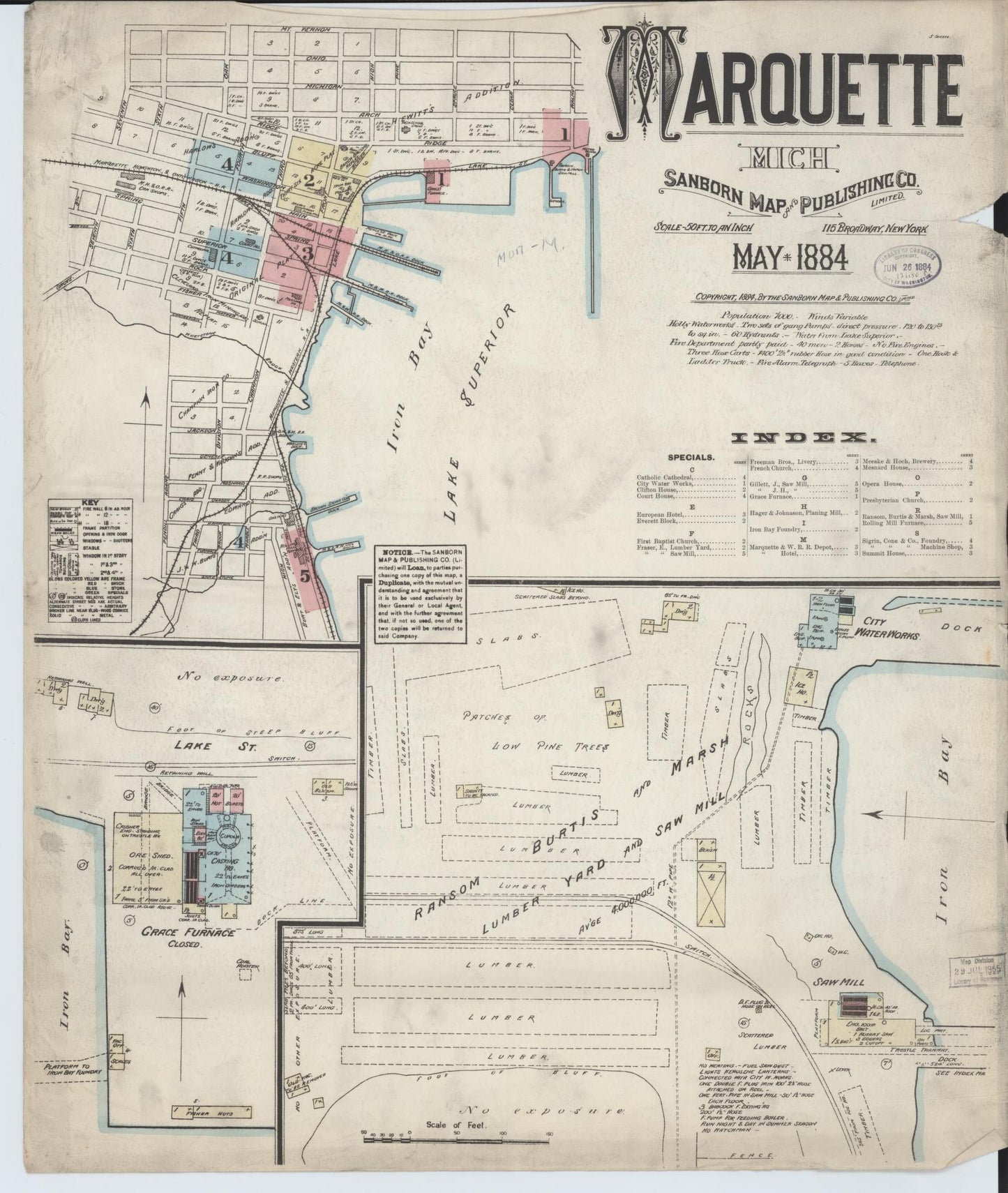 Sanborn Fire Insurance Map from Marquette, Marquette County, Michigan (1884), Sheet #0001 - Historic Sanborn Fire Insurance Map Print, vintage old map wall art, antique decor, genealogy gift, Michigan Michigan map