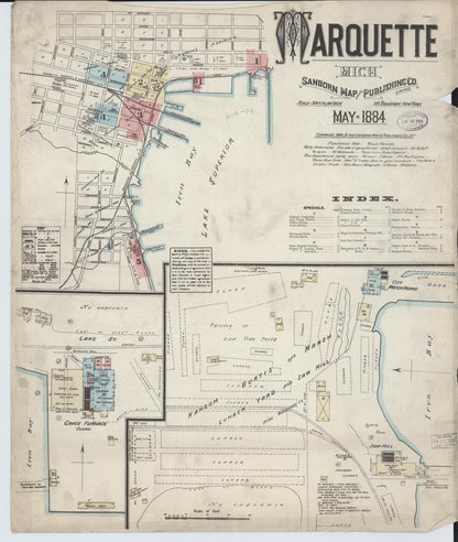 Sanborn Fire Insurance Map from Marquette, Marquette County, Michigan (1884), Sheet #0001 - Historic Sanborn Fire Insurance Map Print, vintage old map wall art, antique decor, genealogy gift, Michigan Michigan map