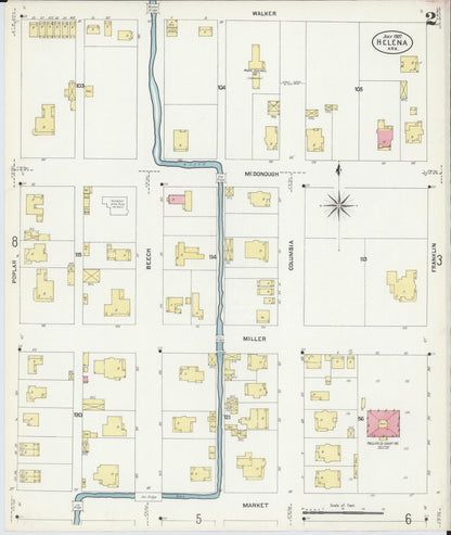 Sanborn Fire Insurance Map from Helena, Phillips County, Arkansas (1907), Sheet #0002 - Complete Map Set gallery image, historic Sanborn map, vintage wall art, Arkansas Arkansas