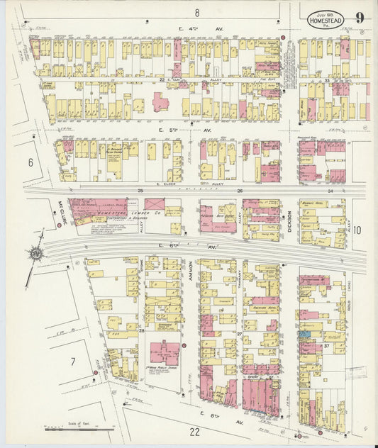 Sanborn Fire Insurance Map from Homestead, Allegheny County, Pennsylvania (1913), Sheet #0009 - Historic Sanborn Fire Insurance Map Print, vintage old map wall art, antique decor, genealogy gift, Pennsylvania Pennsylvania map
