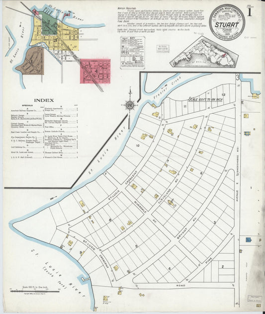 Sanborn Fire Insurance Map from Stuart, Martin County, Florida (1920), Sheet #0001 - Complete Map Set gallery image, historic Sanborn map, vintage wall art, Florida Florida