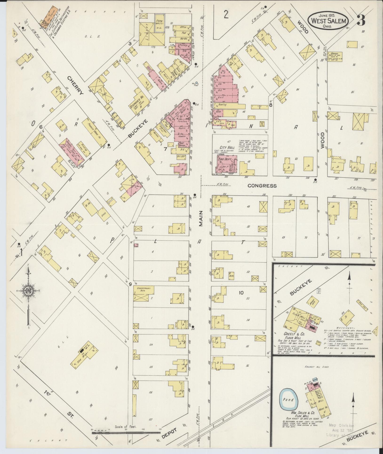 Sanborn Fire Insurance Map from West Salem, Wayne County, Ohio (1915), Sheet #0003 - Complete Map Set gallery image, historic Sanborn map, vintage wall art, Ohio Ohio