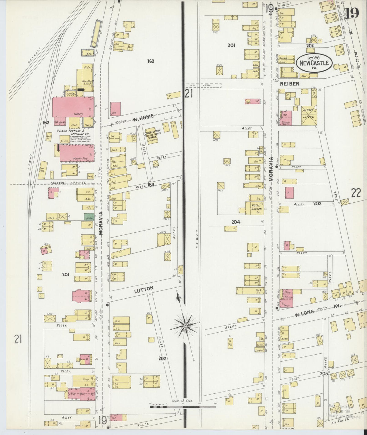 Sanborn Fire Insurance Map from New Castle, Lawrence County, Pennsylvania (1899), Sheet #0019 - Historic Sanborn Fire Insurance Map Print, vintage old map wall art, antique decor, genealogy gift, Pennsylvania Pennsylvania map