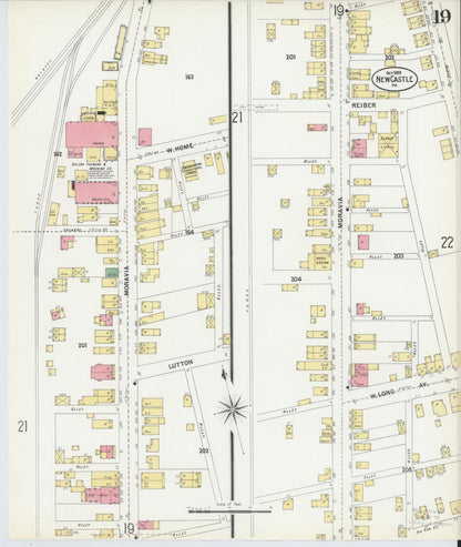 Sanborn Fire Insurance Map from New Castle, Lawrence County, Pennsylvania (1899), Sheet #0019 - Historic Sanborn Fire Insurance Map Print, vintage old map wall art, antique decor, genealogy gift, Pennsylvania Pennsylvania map