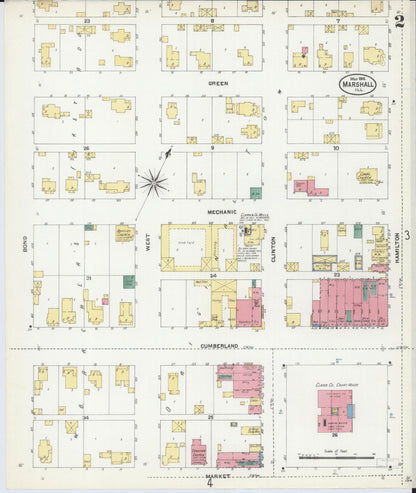 Sanborn Fire Insurance Map from Marshall, Clark County, Illinois (1906), Sheet #0002 - Historic Sanborn Fire Insurance Map Print, vintage old map wall art, antique decor, genealogy gift, Illinois Illinois map