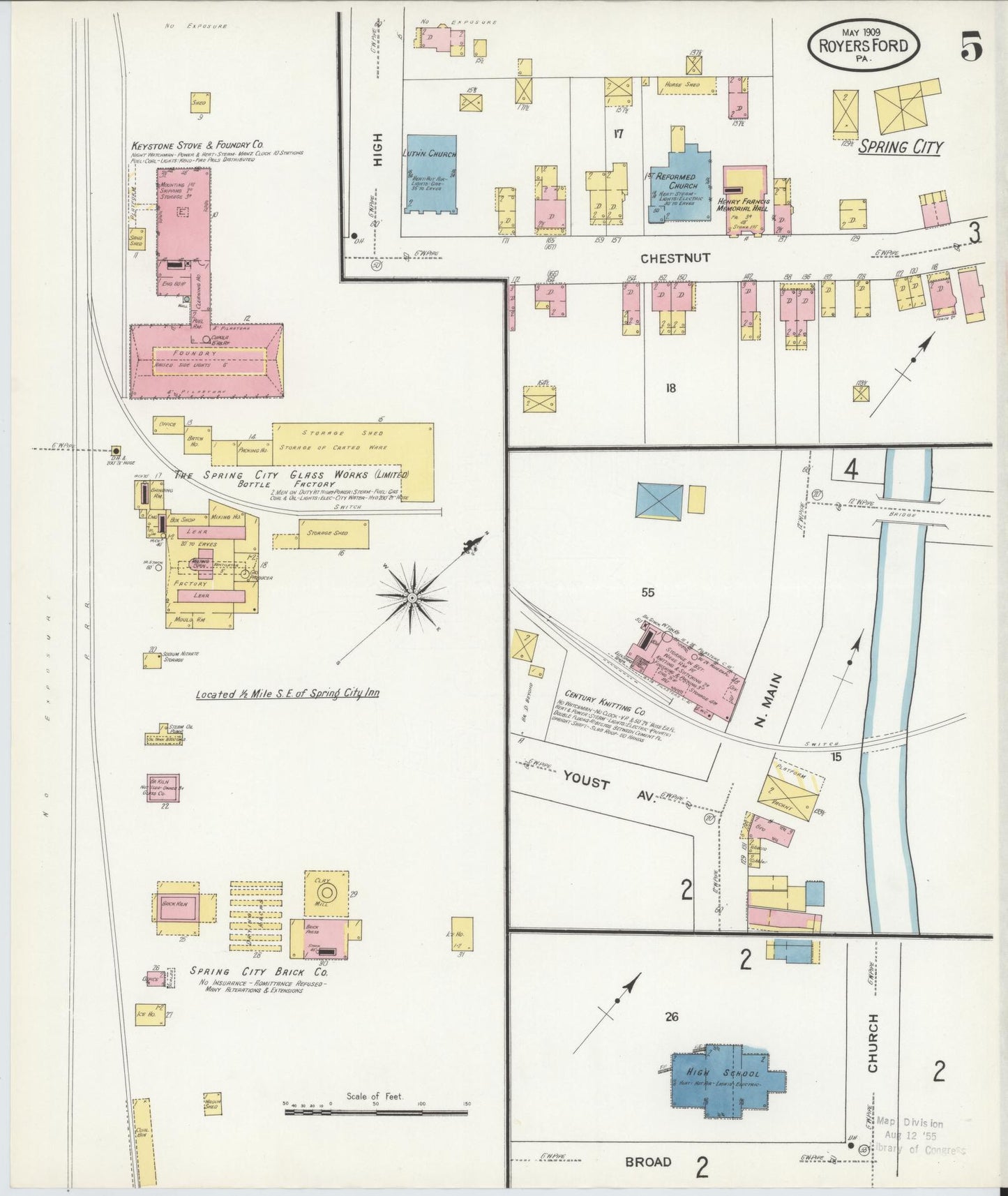 Sanborn Fire Insurance Map from Royersford, Montgomery County, Pennsylvania (1909), Sheet #0005 - Complete Map Set gallery image, historic Sanborn map, vintage wall art, Pennsylvania Pennsylvania