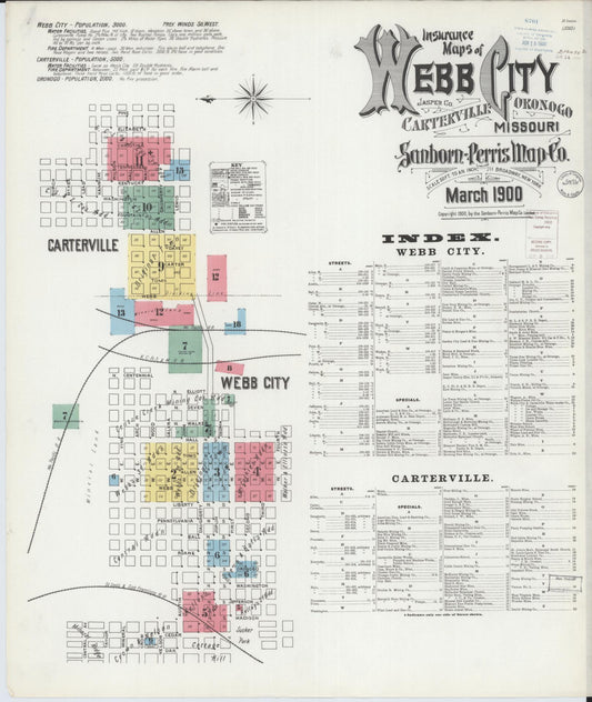 Sanborn Fire Insurance Map from Webb City, Jasper County, Missouri (1900), Sheet #0001 - Historic Sanborn Fire Insurance Map Print, vintage old map wall art, antique decor, genealogy gift, Missouri Missouri map