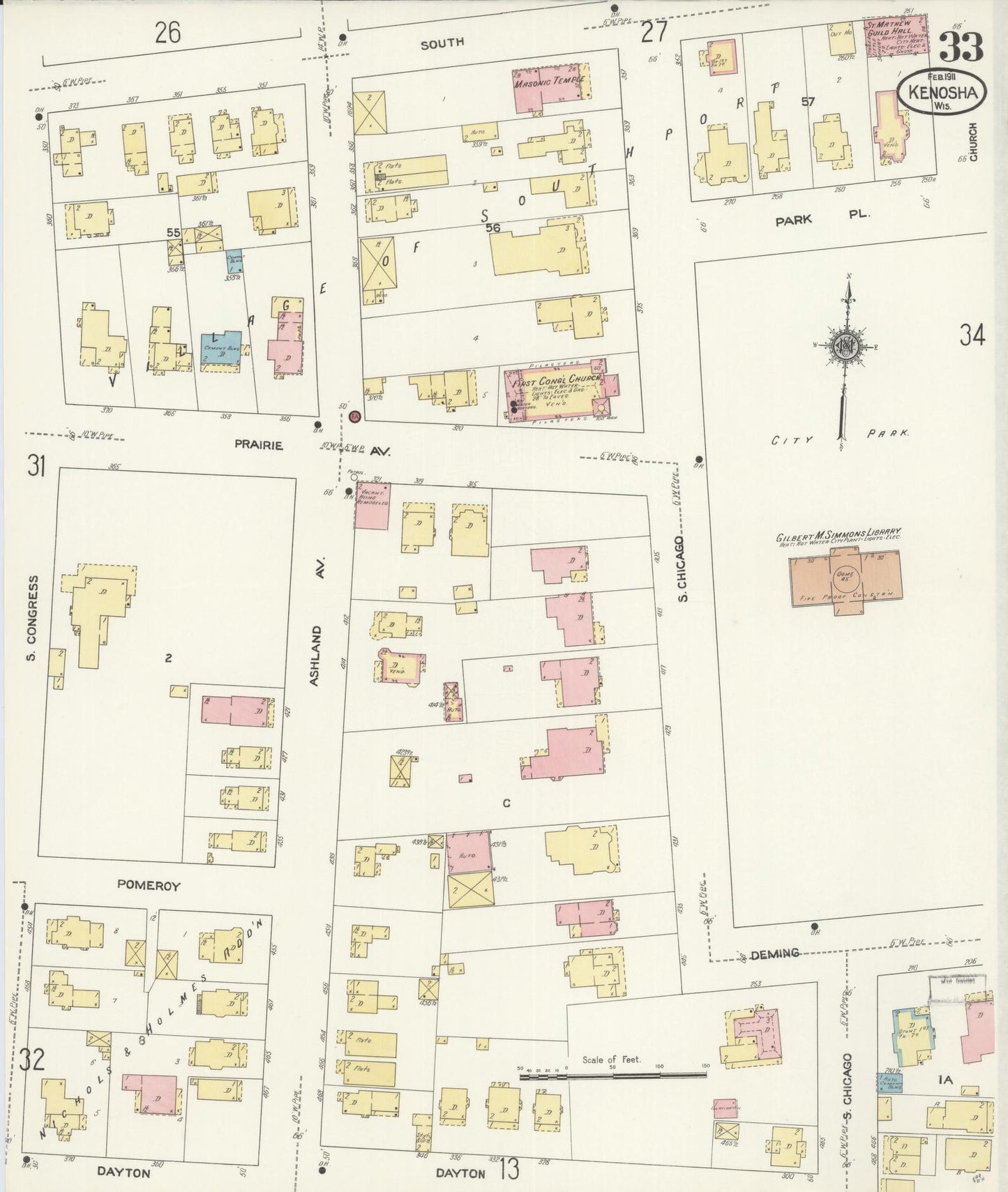 Sanborn Fire Insurance Map from Kenosha, Kenosha County, Wisconsin (1911), Sheet #0033 - Complete Map Set gallery image, historic Sanborn map, vintage wall art, Wisconsin Wisconsin