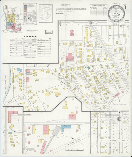 Sanborn Fire Insurance Map from Utica, Licking County, Ohio (1936), Sheet #0001 - Historic Sanborn Fire Insurance Map Print, vintage old map wall art, antique decor, genealogy gift, Ohio Ohio map