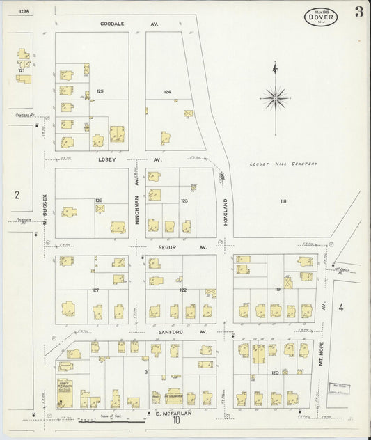 Sanborn Fire Insurance Map from Dover, Morris County, New Jersey (1909), Sheet #0003 - Historic Sanborn Fire Insurance Map Print, vintage old map wall art, antique decor, genealogy gift, New Jersey New Jersey map