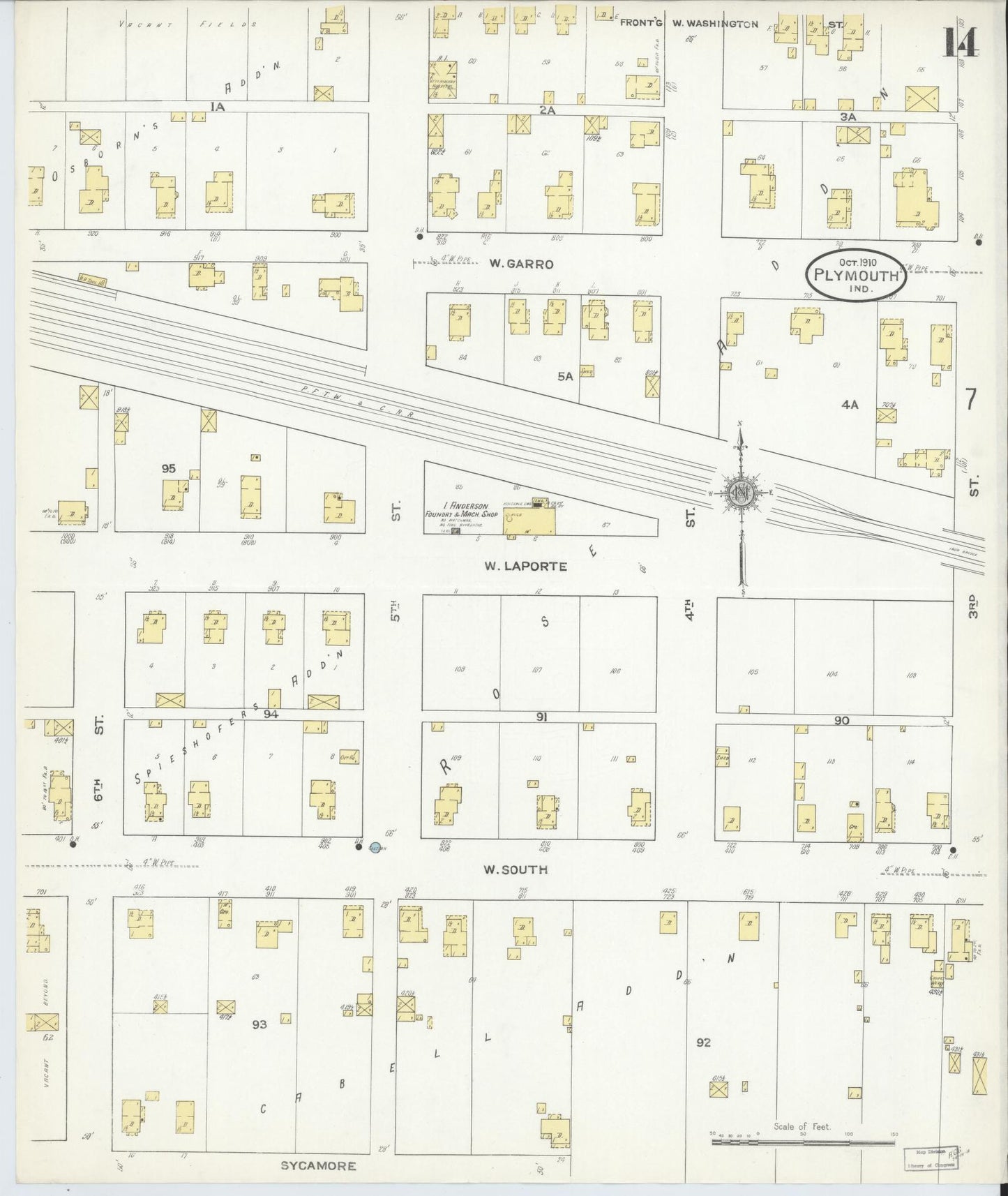 Sanborn Fire Insurance Map from Plymouth, Marhshall County, Indiana (1910), Sheet #0014 - Complete Map Set gallery image, historic Sanborn map, vintage wall art, Indiana Indiana