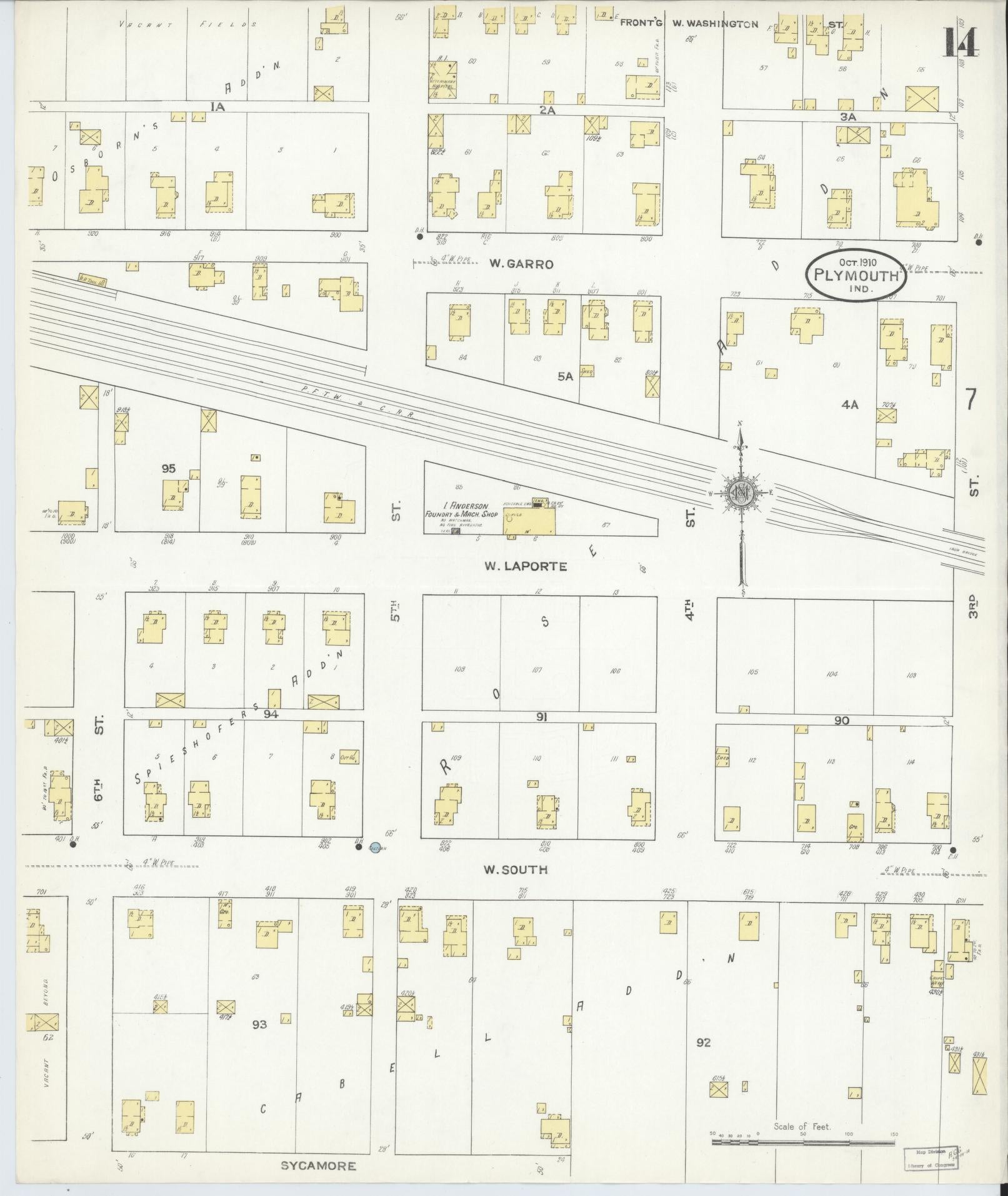 Sanborn Fire Insurance Map from Plymouth, Marhshall County, Indiana (1910), Sheet #0014 - Complete Map Set gallery image, historic Sanborn map, vintage wall art, Indiana Indiana