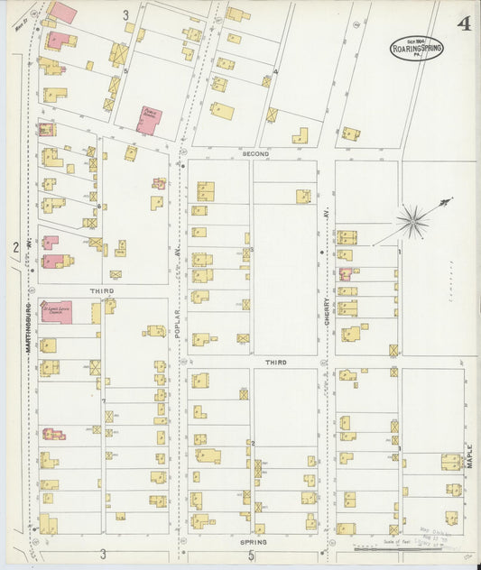 Sanborn Fire Insurance Map from Roaring Spring, Blair County, Pennsylvania (1904), Sheet #0004 - Historic Sanborn Fire Insurance Map Print, vintage old map wall art, antique decor, genealogy gift, Pennsylvania Pennsylvania map